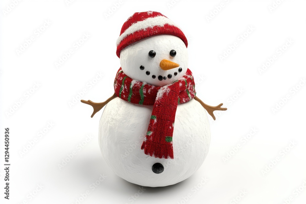 3D Snowman with Scarf Isolated and White Background 3D Snowman with Scarf Isolated and White Background