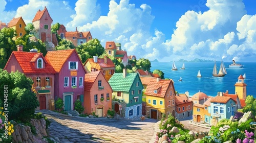 A charming seaside village with colorful houses