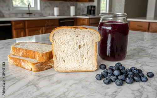 Delicious Homemade Blueberry Jam with Sliced Bread