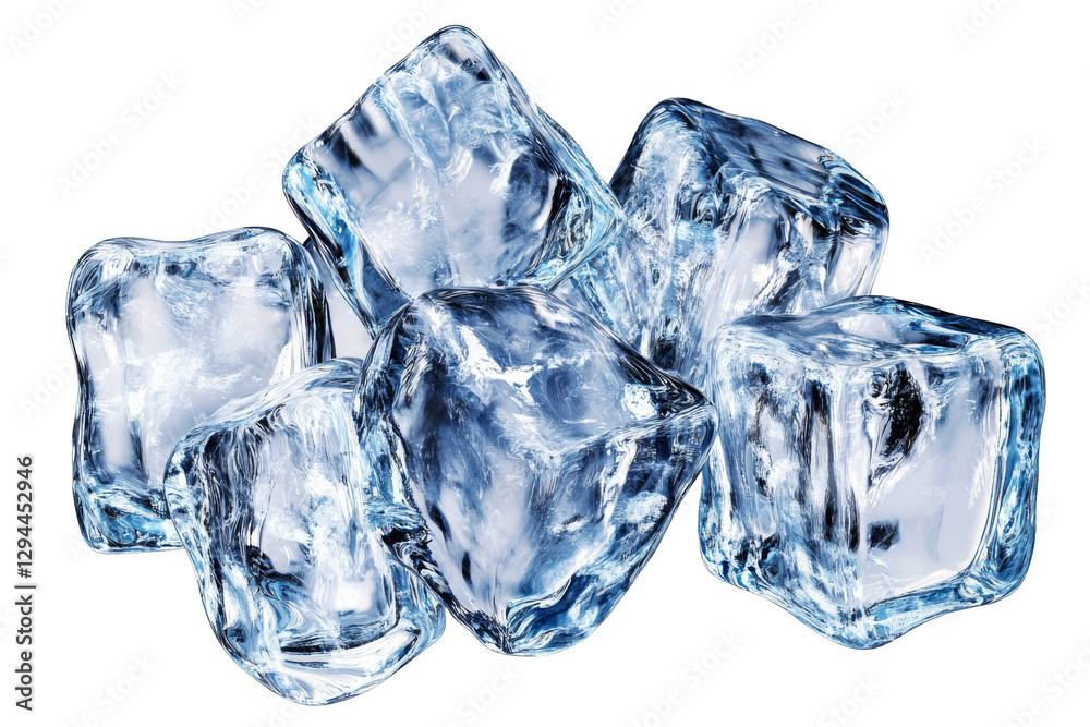 Fototapeta premium Ice cubes on transparent background png format clear visuals studio setting high-quality imagery