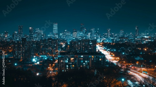 Wallpaper Mural Nighttime Cityscape View with Bright Lights and Urban Skyline Torontodigital.ca