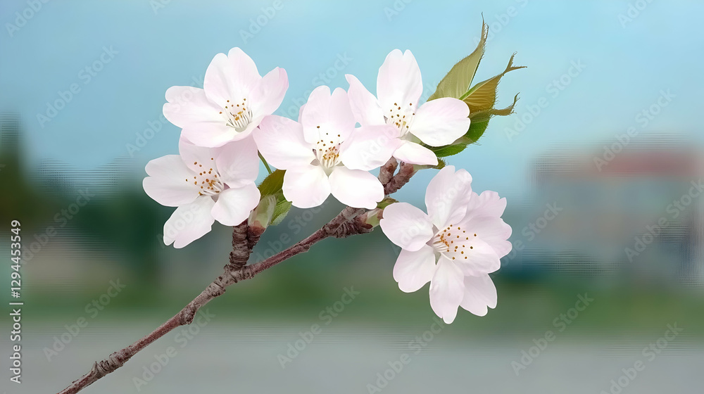 Naklejka premium Spring cherry blossoms branch in city