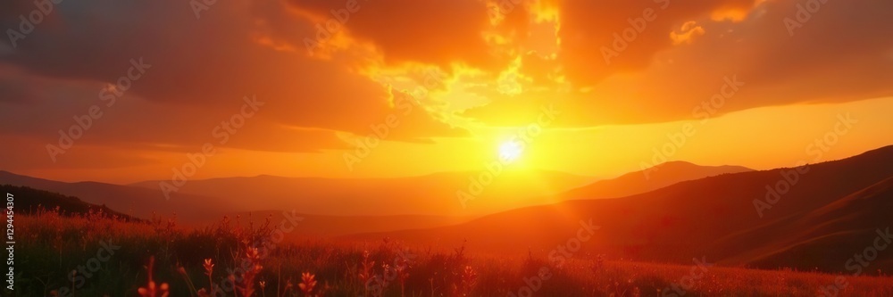 Golden light and warm oranges illuminate the evening sky, orange, golden Golden light and warm oranges illuminate the evening sky, orange, golden