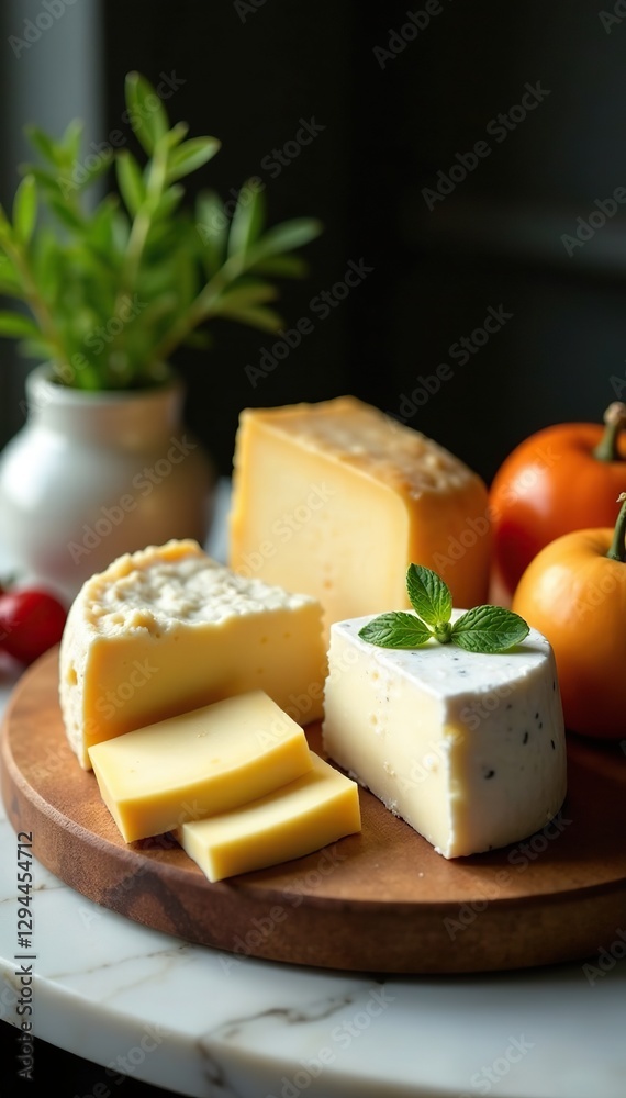 Gourmet cheese selection displayed on a marble table, elegant decor, artisanal cheese, Gourmet cheese selection displayed on a marble table, elegant decor, artisanal cheese,