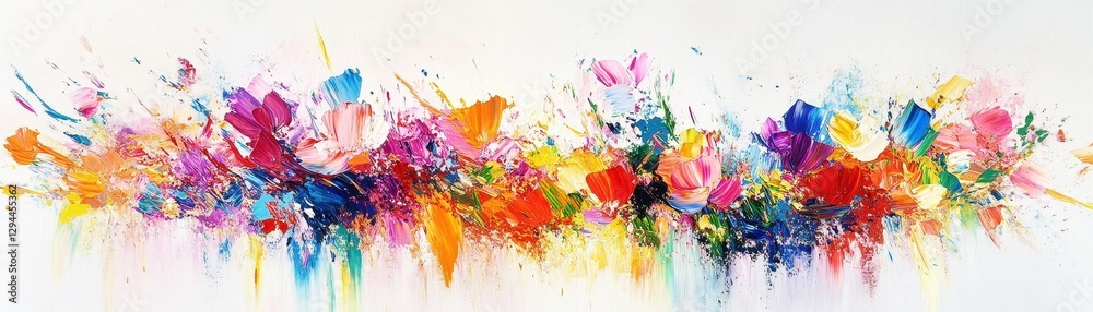 Obraz premium Vibrant painting featuring colorful brush strokes on white background.
