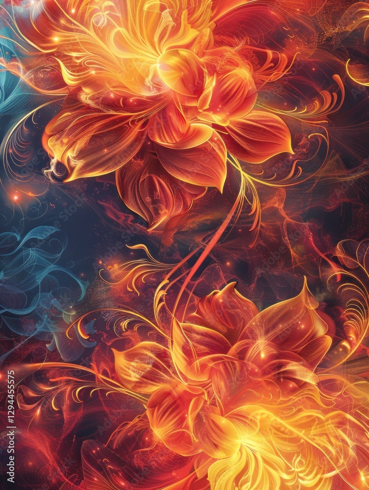 A captivating design with fiery petals and warm, soft lighting for a stunning visual effect A captivating design with fiery petals and warm, soft lighting for a stunning visual effect
