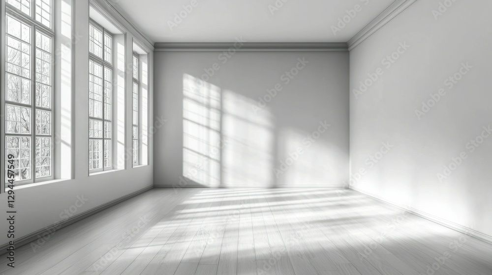 Fototapeta premium Spacious Empty Room with Large Windows and Soft Natural Light