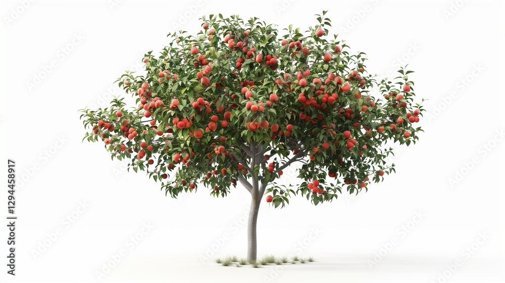 A single fruit tree with clusters of ripe fruits, isolated on a blank white background, photographed in high-definition clarity. A single fruit tree with clusters of ripe fruits, isolated on a blank white background, photographed in high-definition clarity.
