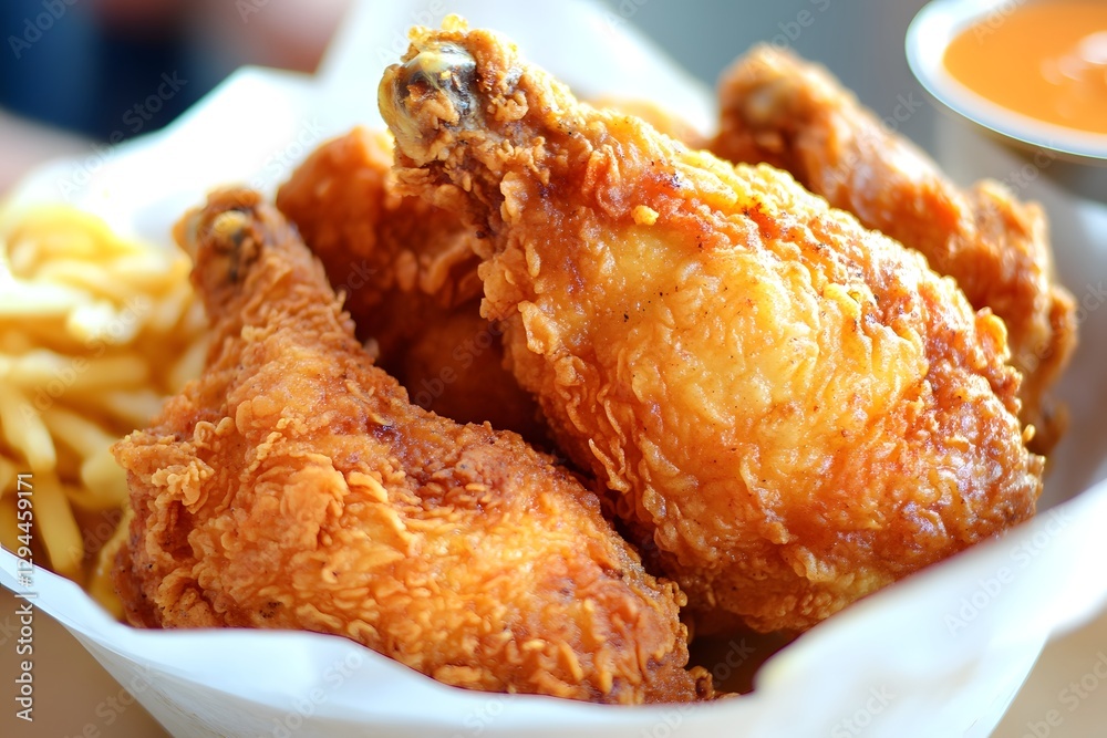Crispy Golden Brown Fried Chicken with a Delicious Crust on a Platter Crispy Golden Brown Fried Chicken with a Delicious Crust on a Platter