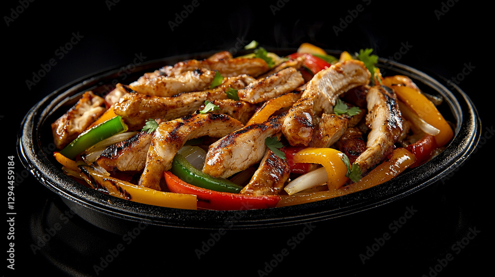grilled chicken fajitas with colorful bell peppers and onions hot food meal dish meat spicy tasty grilled chicken fajitas with colorful bell peppers and onions hot food meal dish meat spicy tasty