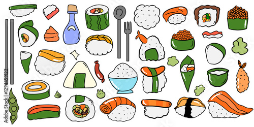 set of  sushi japanese food illustration design