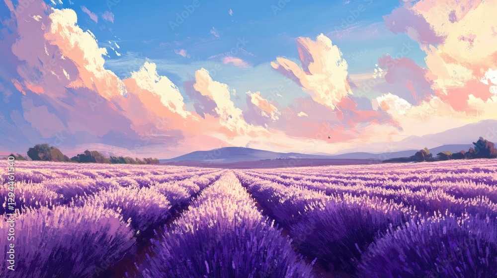 Fototapeta premium A field of lavender in full bloom under the summer sky