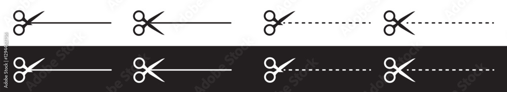 Open scissors line icon set