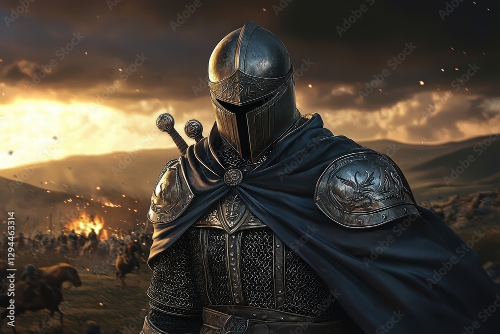 Naklejka premium A valiant Celtic knight clad in shining armor.