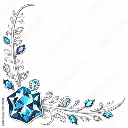 floral decoration ornament with blue gemstones and blank area for insertion