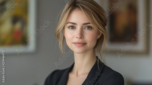 Confident woman portrait, art gallery background, professional headshot Free Download Confident woman portrait, art gallery background, professional headshot - GFXLoad