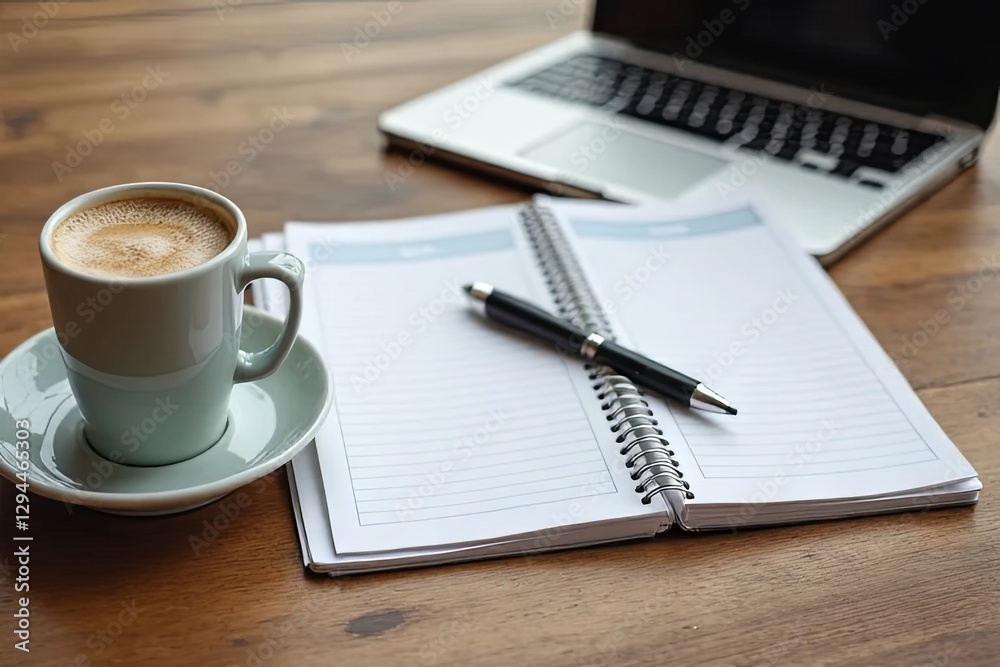Coffee break writing notes at home office desk cozy workspace creative environment focused viewpoint Coffee break writing notes at home office desk cozy workspace creative environment focused viewpoint