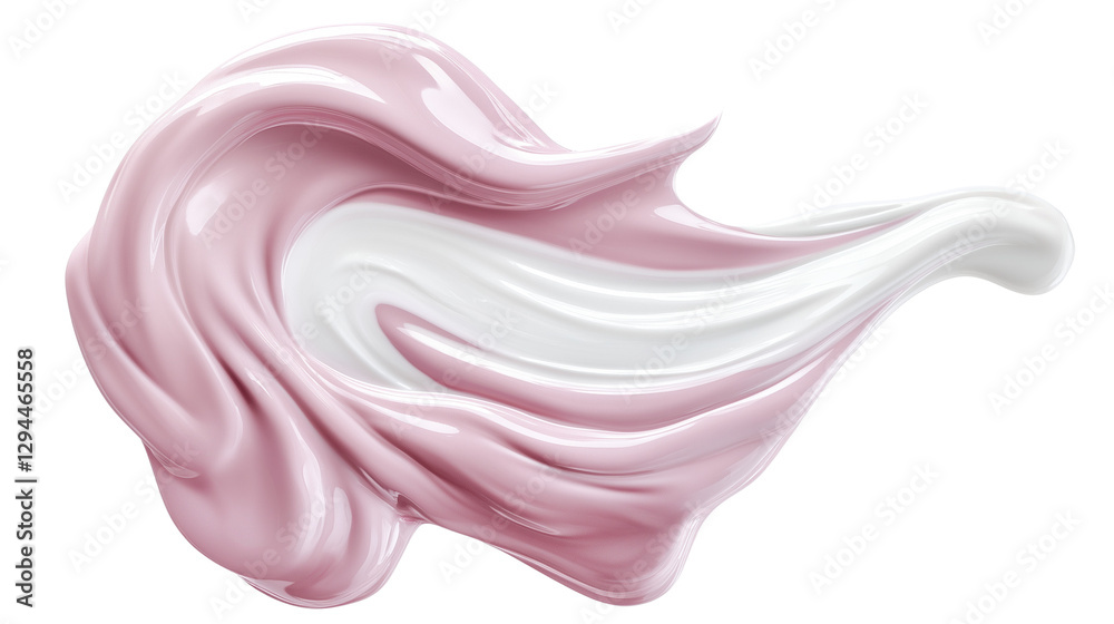 Swirling cosmetic emulsion with soft glossy texture, white and pink creamy skincare blend, isolated on white background, PNG format Swirling cosmetic emulsion with soft glossy texture, white and pink creamy skincare blend, isolated on white background, PNG format