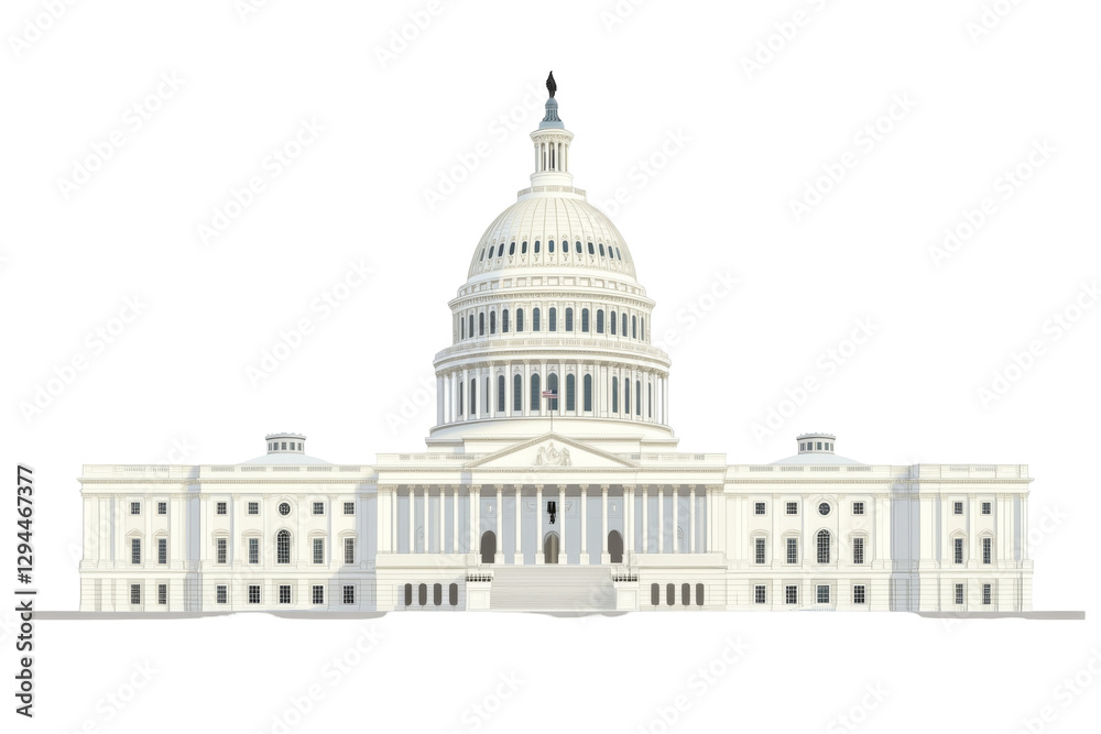 Obraz premium Iconic white capitol building washington d.C. Png with transparency background architectural illustration clear view civic concept