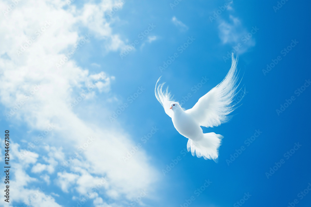 Fototapeta premium The central focus is a dove, skillfully shaped from clouds, flying through the sky.