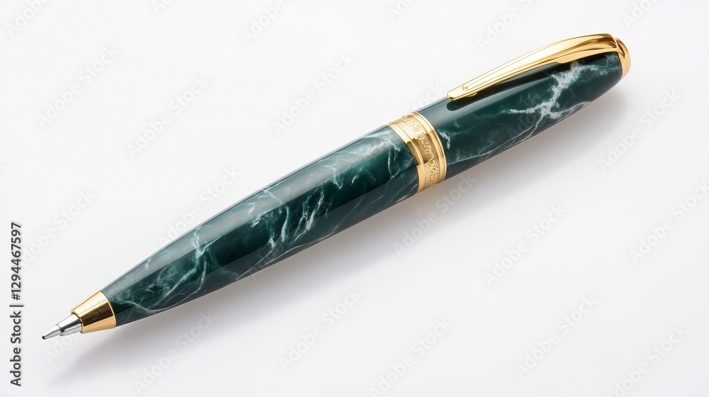 Naklejka premium A new, stylish green pen isolated on a white background, viewed from above.