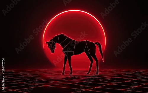 A glowing cybernetic horseman, its presence signaling the collapse of organic civilization and the dawn of machine rule