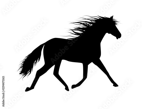 Silhouette of a running horse . hand drawing. Not AI, Vector illustration.