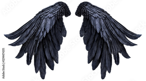 Majestic black wings fantasy realm artistic image ethereal atmosphere close-up view symbolizing freedom and mystery