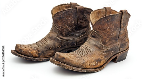 Worn Cowboy Boots on White Background photo