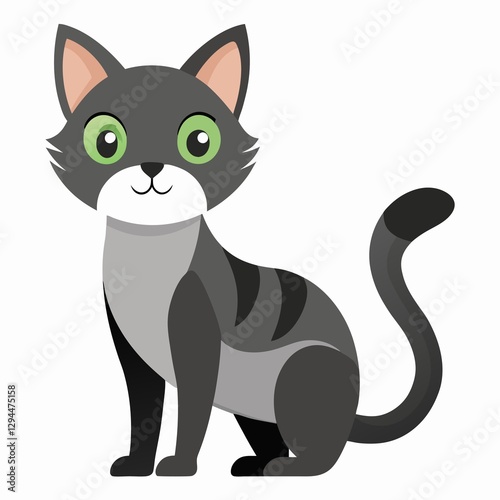 black and white cat illustration on white background