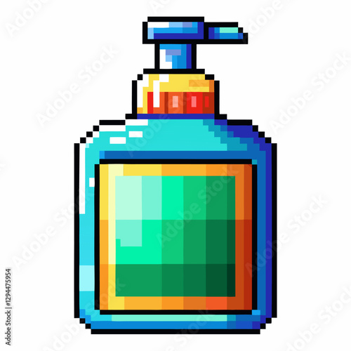 Colorful Pixel Art Soap Bottle Icon Retro Gaming Style Hygiene Illustration