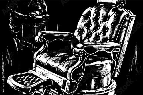 Vintage Barber Chair Illustration with Classic Wood Detailing