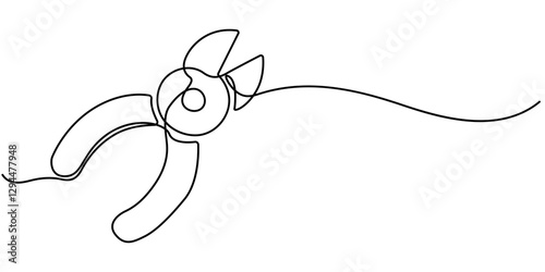 Vector abstract continuous one single simple line drawing icon of cutting plier in silhouette sketch, line art pliers vector illustration. line art, one continuous line, gardening Pruning Shears. 