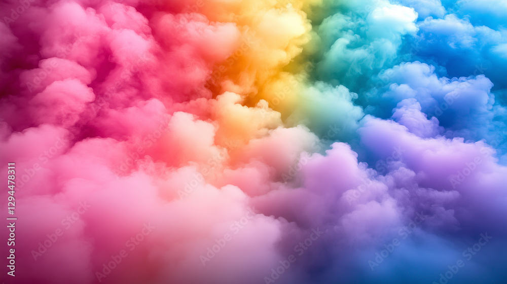 Fototapeta premium Vibrant rainbow-colored clouds with a soft fluffy texture for dreamy, surreal, and fantasy-inspired backgrounds