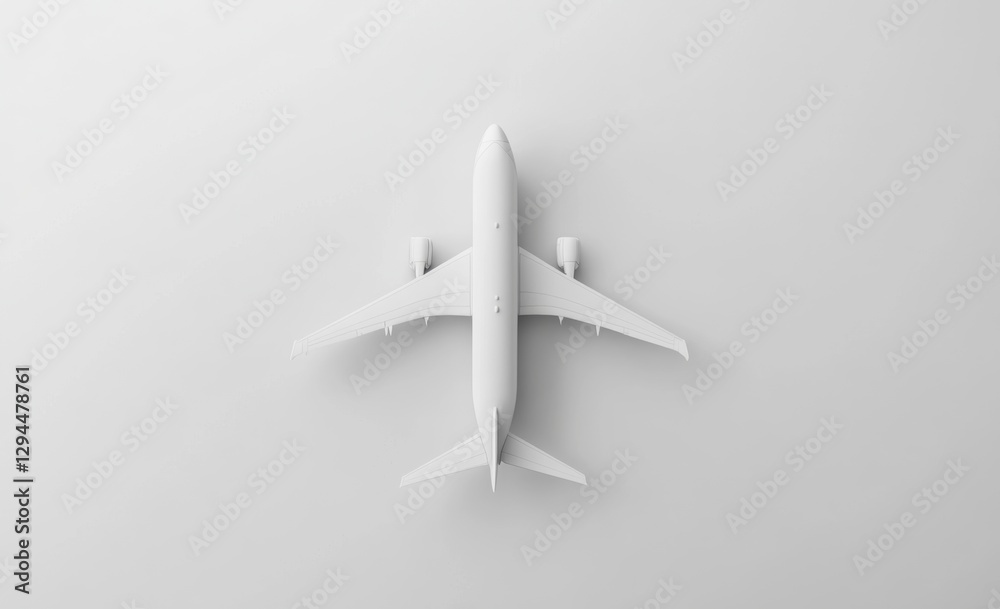 White airplane model, flat lay, on plain white background, travel concept White airplane model, flat lay, on plain white background, travel concept