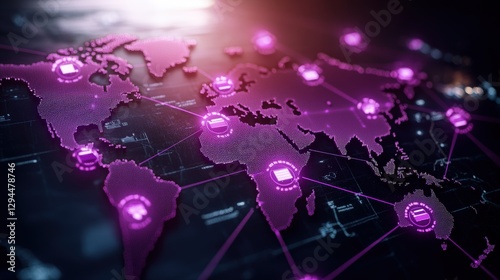 World map with purple glow representing global shipping and supply chain connections