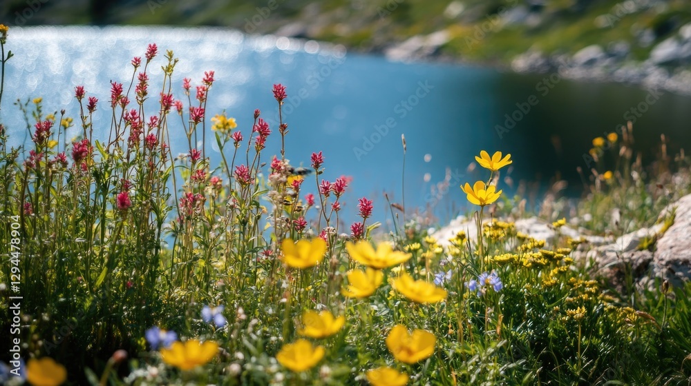 Fototapeta premium Wildflower Field Near Water