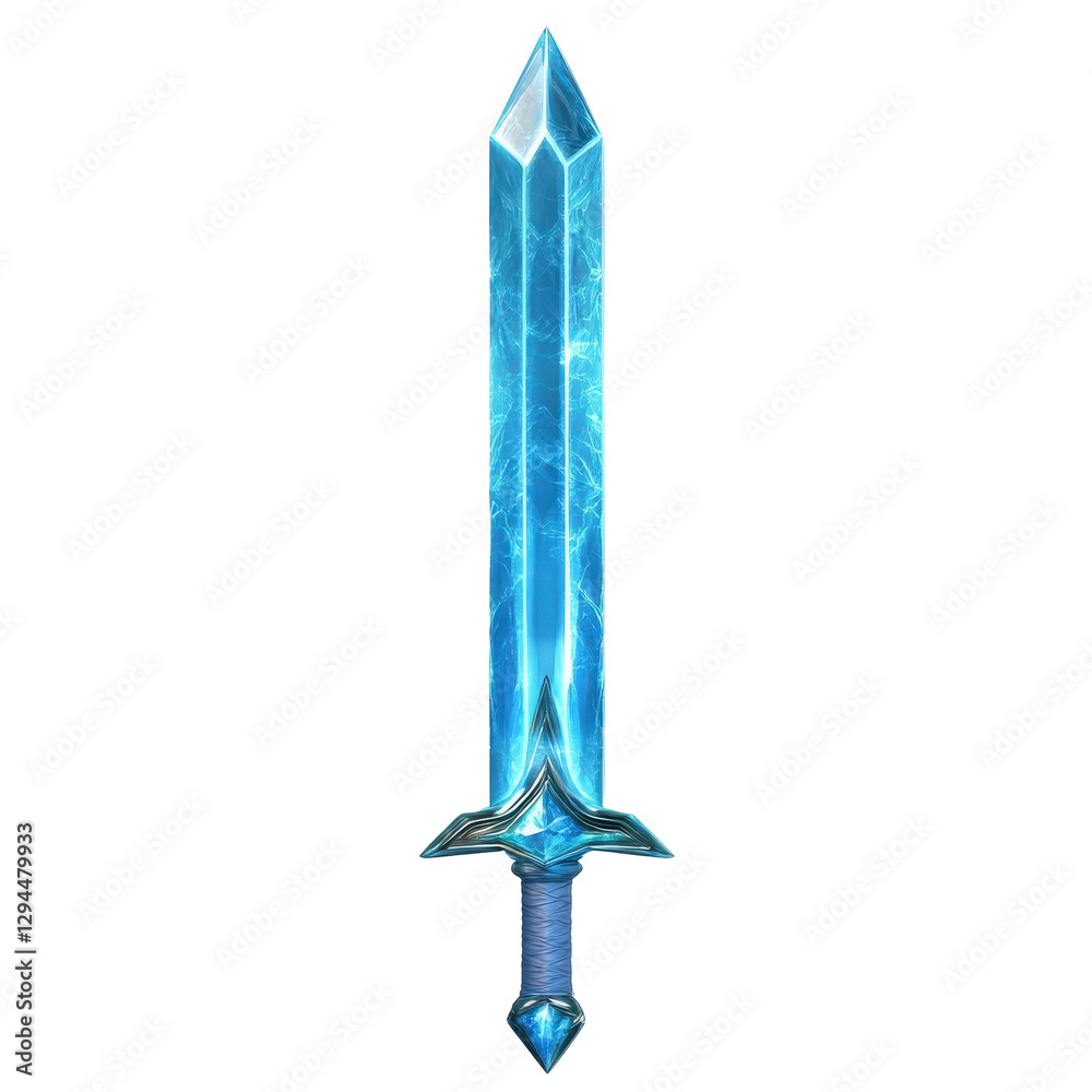 Fototapeta premium Radiant Blue Diamond Sword Glowing with Magical Energy. Fantasy art and game design.