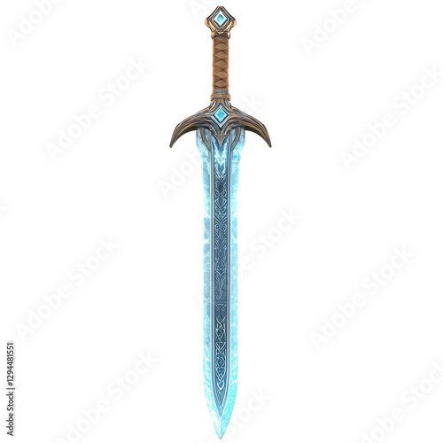 Shimmering Diamond Sword with Glowing Runes and Mystical Aura. Fantasy art and game design.