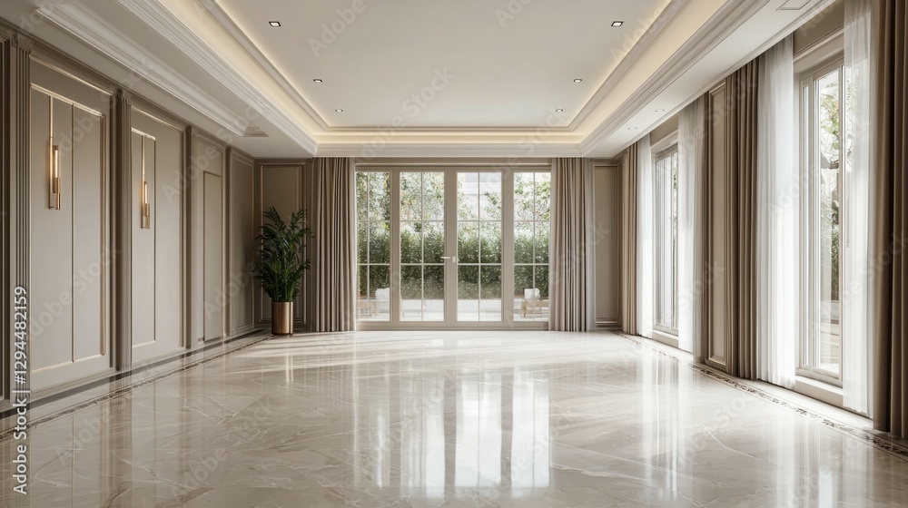 Fototapeta premium Elegant and Spacious Living Room with Natural Light and Minimalist Design