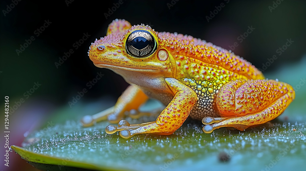 Obraz premium Tiny orange frog on a leaf in the jungle