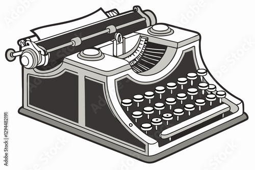 Vintage Typewriter Illustration: Retro Writing Icon in Black and White