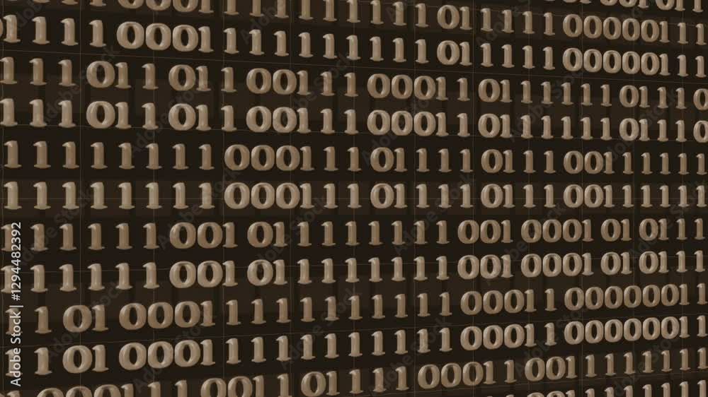 Abstract binary code background with green digits moving on the screen. Data, code, decryption and encoding concepts. Seamless loopable background.