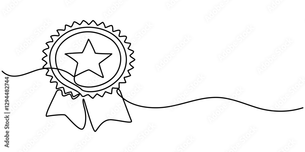 Fototapeta premium Award Ribbon Web Continuous Line Drawing of Bestseller Icon. Hand Drawn Symbol Vector Illustration, with Continuous Line Icon, Continuous Line Drawing of Award Ribbon Icon. Hand Drawn Symbol Vector. 