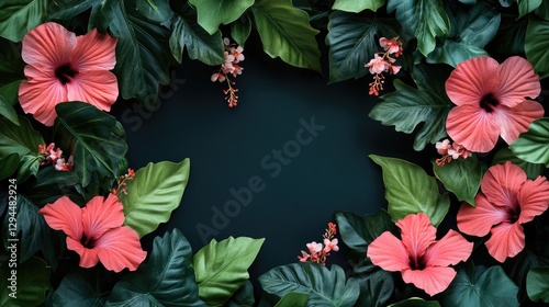 Pink floral wreath with green leaves