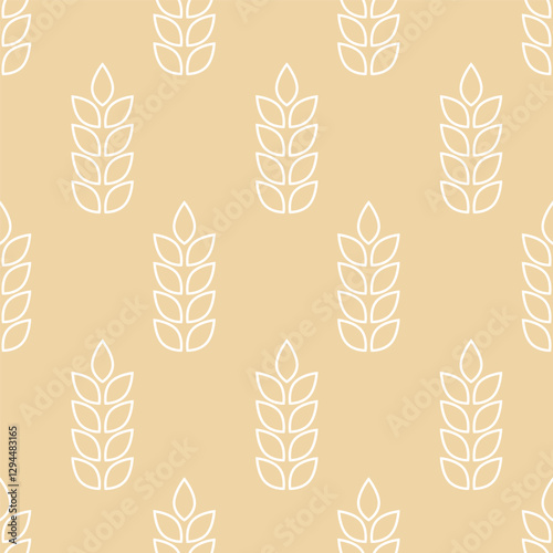 Wheat seamless pattern. Design wheat bread for prints. Repeated ear background. Repeating oat field. Texture malt. Beer grain. Rice flour. Bakery motif. Repeat graphic plant. Vector illustration