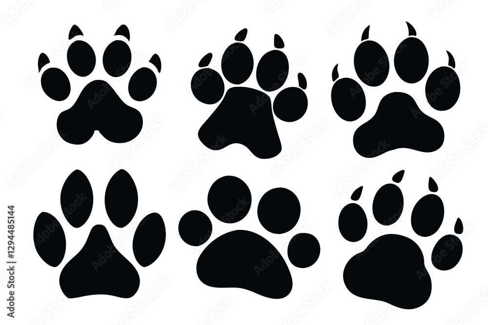 paw silhouette set, paw vector set, paw vector icon, paw Vector illustration, Isolated on White Background paw silhouette set, paw vector set, paw vector icon, paw Vector illustration, Isolated on White Background