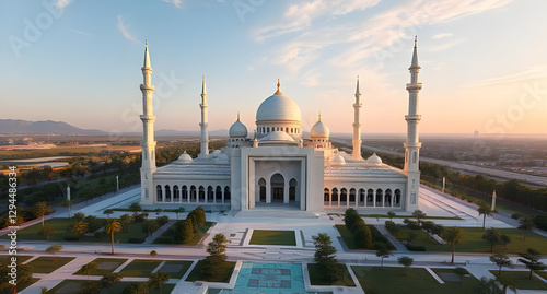 ultra realistic an aerial photograph of a grand mosque