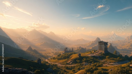 sunset in the mountains. Landscape 3D scenes