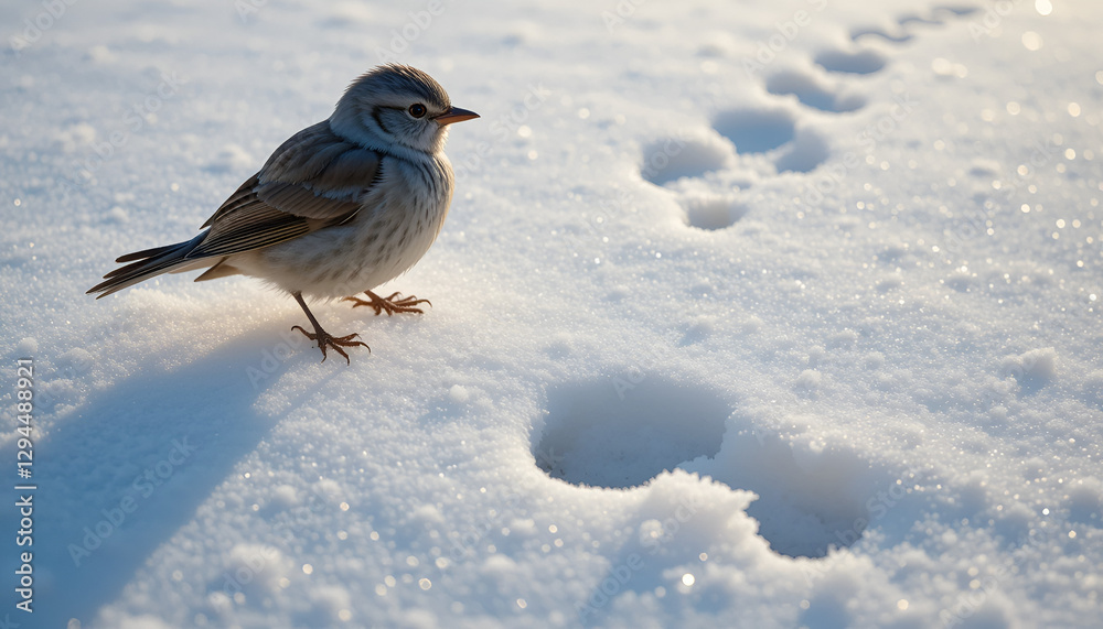 Snow Bunting Bird in Winter Snowy Landscape Snow Bunting Bird in Winter Snowy Landscape